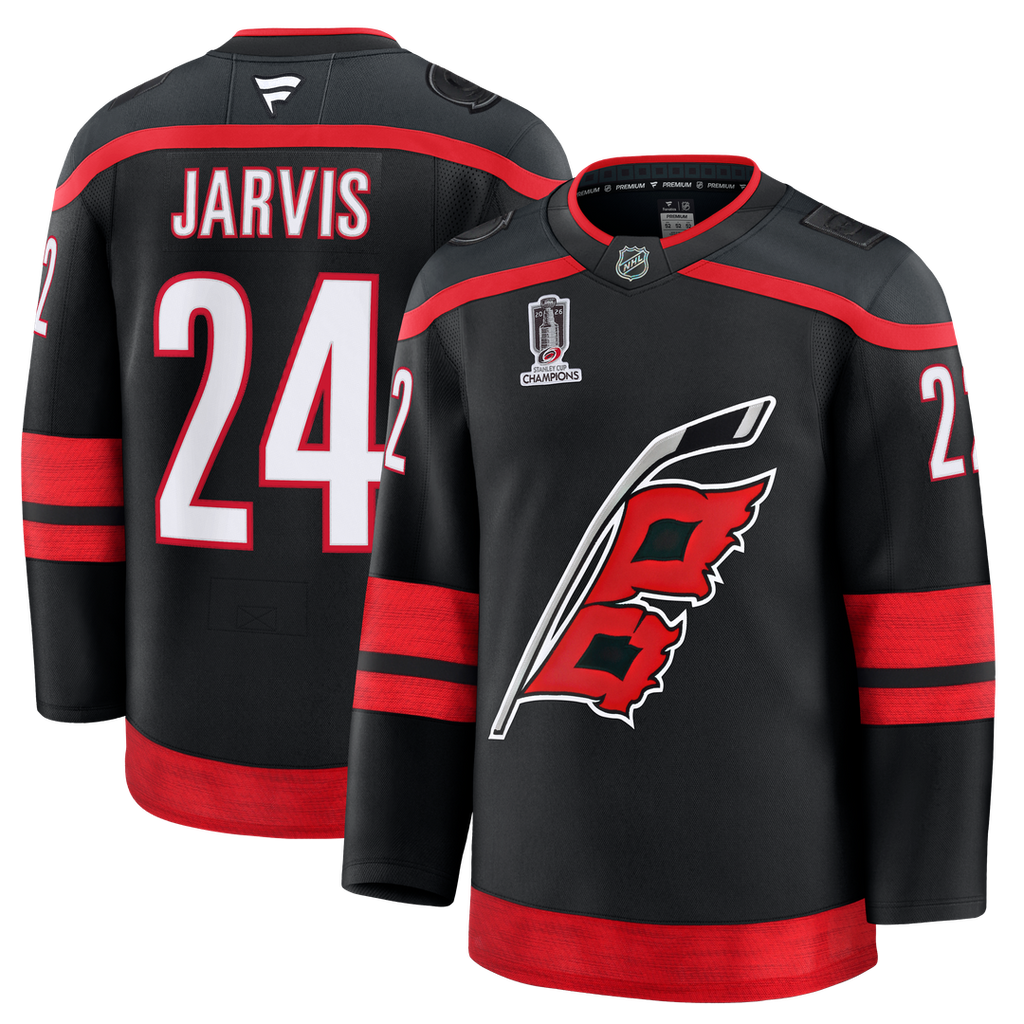 Seth Jarvis Carolina Hurricanes Fanatics 2026 Stanley Cup Champions Home Premium Patch Jersey - Black