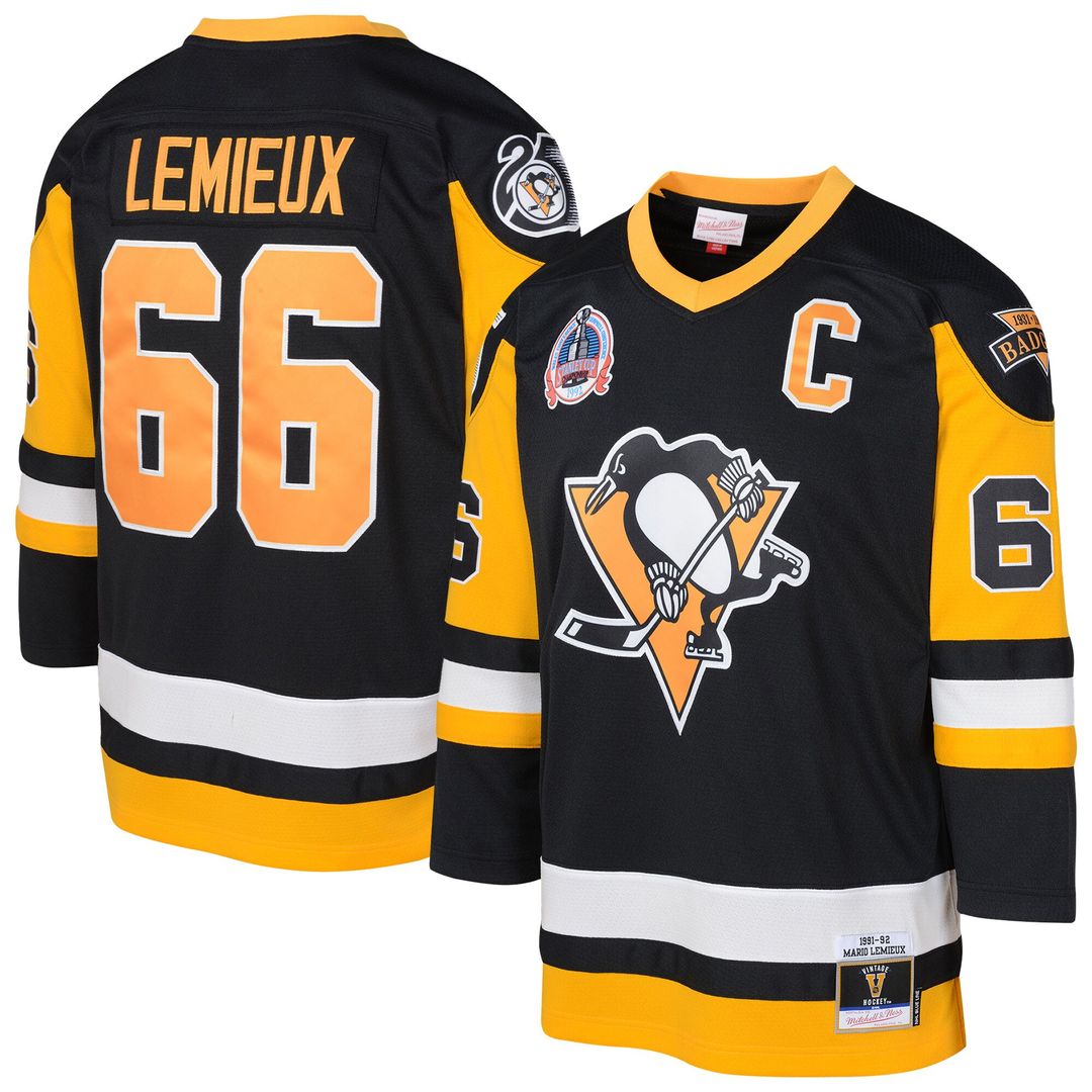 Mario Lemieux Pittsburgh Penguins Mitchell & Ness Youth 1991/92 Captain Patch Power Play Player Jersey - Black