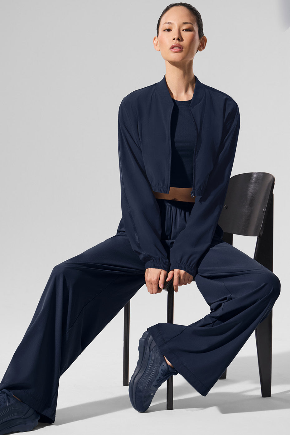 Cropped Breezy Full-Zip Cover Up - Navy