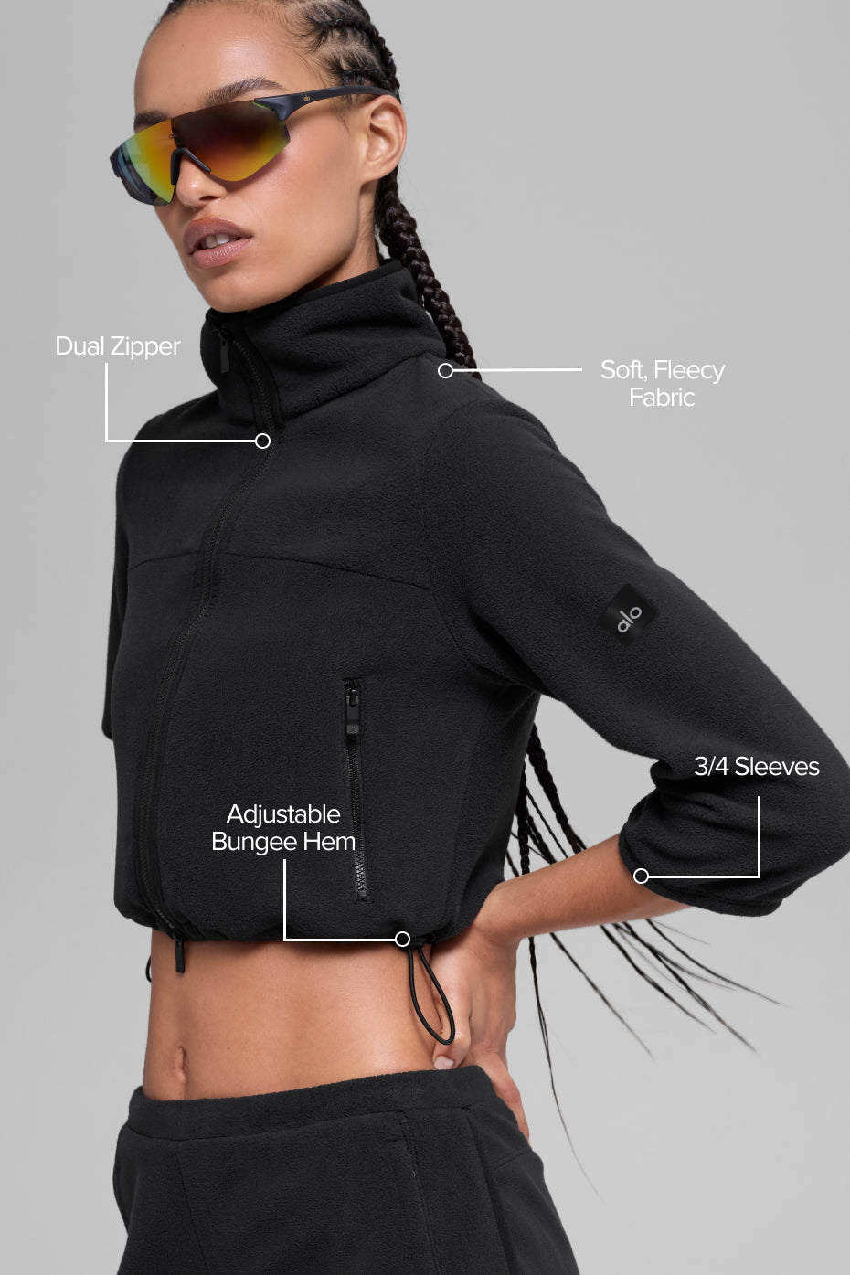 Polar Fleece Retreat Cropped Jacket - Black