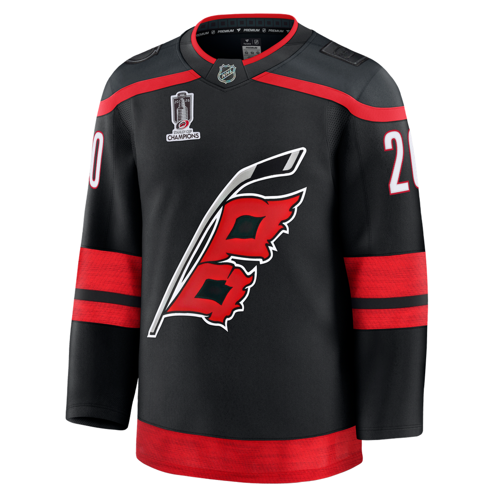 Sebastian Aho Carolina Hurricanes Fanatics 2026 Stanley Cup Champions Home Premium Patch Jersey - Black