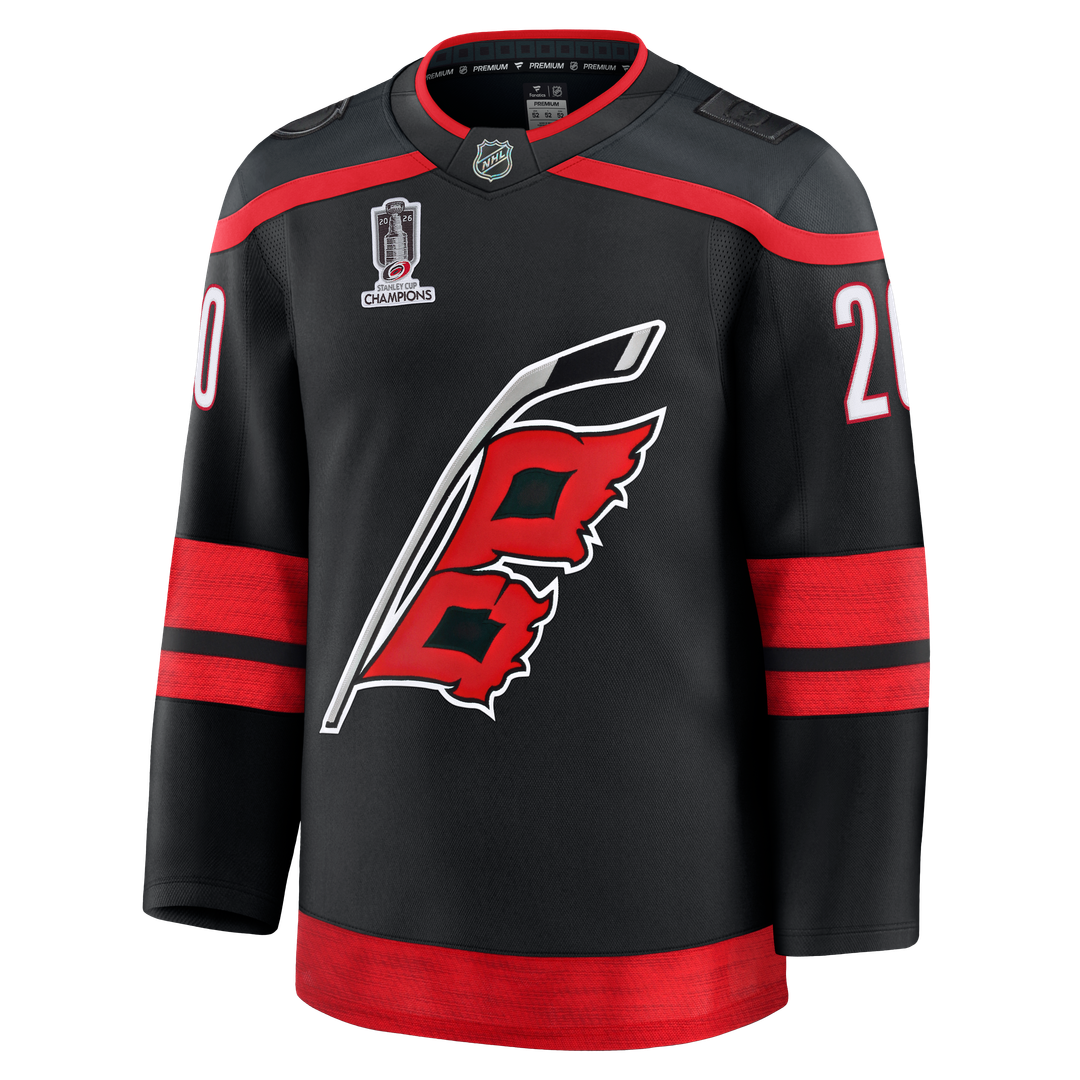 Sebastian Aho Carolina Hurricanes Fanatics 2026 Stanley Cup Champions Home Premium Patch Jersey - Black
